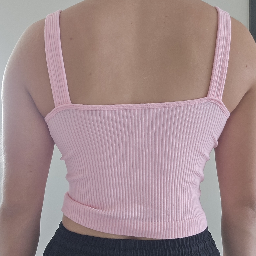 White And Pink Ribbed Tank Top - Picture 3 of 3